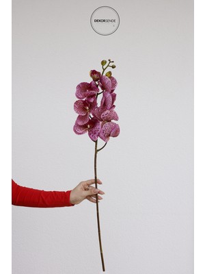 PremiumPort Mor Benekli Jumbo Yapay Orkide Dalı, Doğal Görüntüsüyle Dekorasyon Şıklığı
