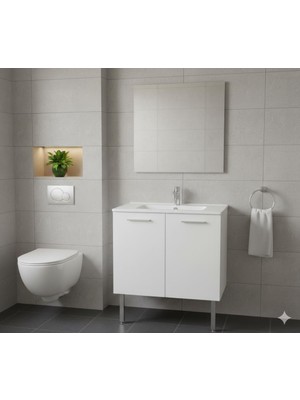 Vitra Mia 80 cm Beyaz Banyo Dolabı + Creavit 80 cm Ayna  Set