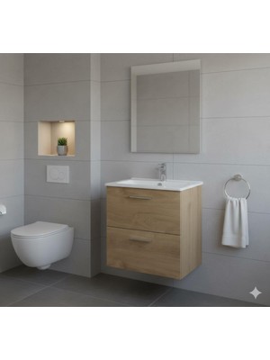 Vitra Mia 60 cm A.meşe Banyo Dolabı + Creavit 60 cm Ayna  Set