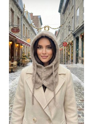 Gül Sezgin Butik Ges shop Kadın vizon Renk İthal Premium Kalite Ön Düğmeli Bağcıklı Balaklava Bere