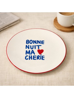 Evidea Kitchen Bonne Nuit Ma Cherie Porselen Pasta Tabağı - Renkli - 19 cm