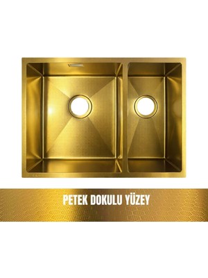 Gl General Redux 58X44 Gold Petek Dokulu Sağ 1,5 Gözlü Paslanmaz Çelik Mutfak Eviyesi