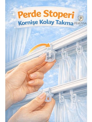 Perussa Home Beyaz Tül Perde Korniş Stoperi Perde Sonu Final 40 Ad. (Sıkıştırma)