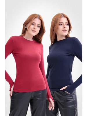 Yade Fashion Parmak Detaylı Bisiklet Yaka Body  2\'li Set