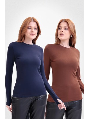 Yade Fashion Parmak Detaylı Bisiklet Yaka Body  2\'li Set