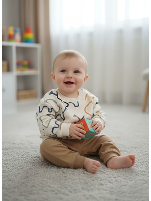 Buufuu Erkek Bebek Takım Baskılı Uzun Kollu Pamuklu Alt Üst