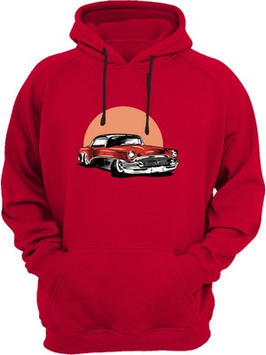 Widi Vintage Classic Car Old Araba Baskılı 3 Iplik Kalın Şardonlu Kanguru Cepli Sweatshirt