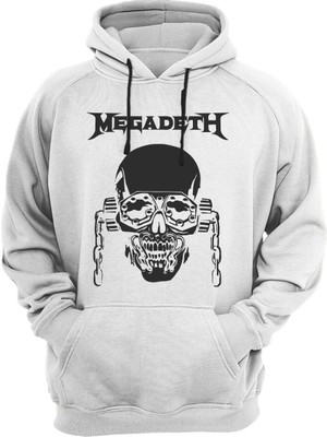 Widi Heavy Metal Unisex Megadeth Skull Baskılı 3 Iplik Kalın Şardonlu Kanguru Cepli Sweatshirt