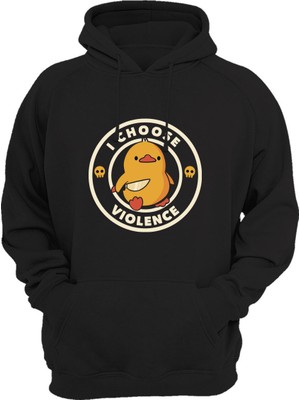 Widi Sevimli Civciv Baskılı Komik Yazılı Hediyelik 3 Iplik Kalın Şardonlu Kanguru Cepli Siyah Sweatshirt