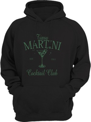 Widi Tipsy Martini Cocktail Club Tasarım Baskılı Old Money Y2K 3 Iplik Şardonlu Kanguru Cepli Sweatshirt