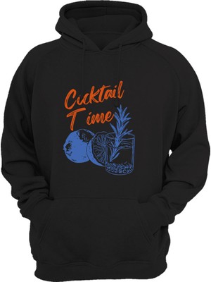 Widi Cocktail Time Tasarım Baskılı Y2K Old Money 3 Iplik Kalın Şardonlu Kanguru Cepli Sweatshirt