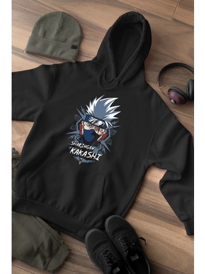 Widi Anime Baskılı Kakashi Regular Fit Pamuk Siyah Sweatshirt