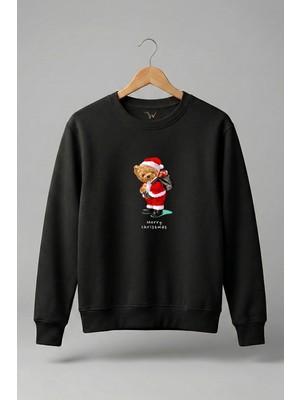 Widi Christmas Sevimli Ayıcık Yılbaşı Noel Baskılı Regular Fit 3 Ip Şardonlu %100 Pamuk Sweatshirt