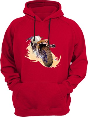 Widi Klasik Motosiklet Baskılı Vintage Old Motor 3 Iplik Kalın Şardonlu Kanguru Cepli Sweatshirt