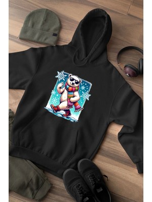 Widi Kışın Ruhunu Taşıyan Şık ve Eğlenceli Kutup Ayısı Baskılı Regular Fit %100 Pamuk Siyah Sweatshirt
