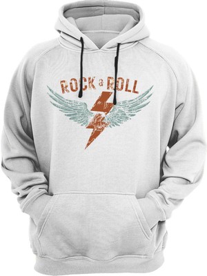 Widi Rock And Roll Rock Müzik Kanat Baskılı 3 Iplik Kalın Şardonlu Kanguru Cepli Sweatshirt