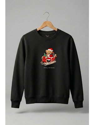 Widi Yılbaşı Noel Merry Christmas Sevimli Ayıcık Baskılı Regular Fit 3 Ip Şardonlu %100 Pamuk Sweatshirt