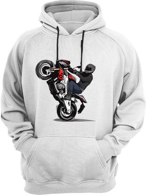 Widi Ön Kaldıran Racing Motorcu Baskılı 3 Iplik Kalın Şardonlu Kanguru Cepli Sweatshirt