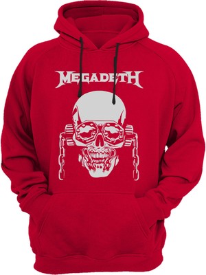 Widi Heavy Metal Unisex Megadeth Skull Baskılı 3 Iplik Kalın Şardonlu Kanguru Cepli Sweatshirt