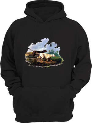 Widi Avcılık Hunter Av Köpekleri Orman Baskılı 3 Iplik Kalın Şardonlu Kanguru Cepli Siyah Sweatshirt