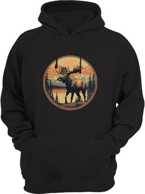 Widi Vintage Avcılık Hunting Maine Geyiği Doğa Vahşi Yaşam Baskılı Regular Fit %100 Pamuk Sweatshirt