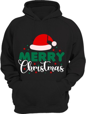 Widi Yılbaşı Baskılı Noel Merry Chirstmas Geyik Regular Fit %100 Pamuk Siyah Sweatshirt