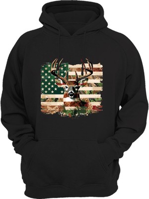 Widi Hunter Avcılık Geyik Avı Baskılı Regular Fit %100 Pamuk Siyah Sweatshirt