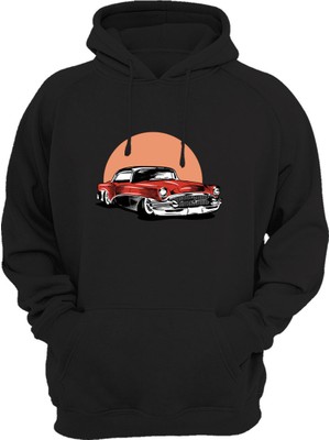 Widi Vintage Classic Car Old Araba Baskılı 3 Iplik Kalın Şardonlu Kanguru Cepli Sweatshirt