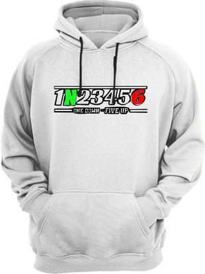 Widi Motorcu Motorsiklet Vites Geçişleri 1N23456 Baskılı 3 Iplik Kalın Şardonlu Kanguru Cepli Sweatshirt