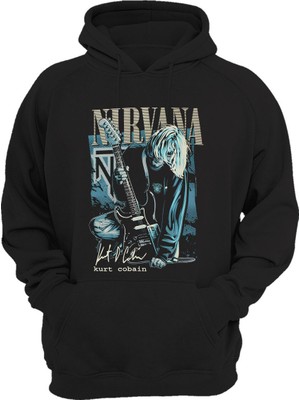 Widi Müzik Grubu Nirvana Baskılı %100 Pamuk Siyah Sweatshirt