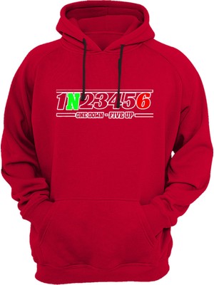 Widi Motorcu Motorsiklet Vites Geçişleri 1N23456 Baskılı 3 Iplik Kalın Şardonlu Kanguru Cepli Sweatshirt