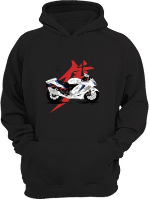 Widi Racing Motorsiklet Japon Motoru ve Yazı Baskılı Şık 3 Iplik Kalın Şardonlu Kanguru Cepli Sweatshirt