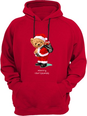 Widi Ayıcık Baskılı Yılbaşı Noel Baba Merry Chirstmas Geyik Regular Fit %100 Pamuk Kırmızı Sweatshirt