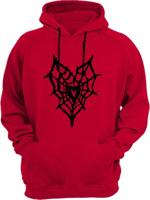 Widi Sokak Stili Streetwear Baskılı Gotik Kalp Örümcek Ağı %100 Pamuk Kırmızı Sweatshirt