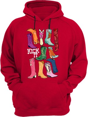 Widi Unisex Cowgirl Kovboy Çizme Baskılı Regular Fit %100 Pamuk Kırmızı Sweatshirt