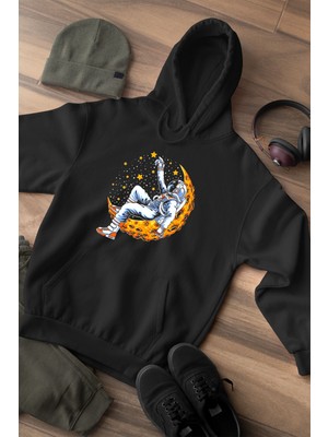 Widi Uzay Astronot Baskılı Regular Fit Pamuk Çocuk Siyah Sweatshirt