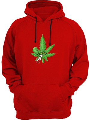 Widi Yaprak Baskılı Kırmızı Sweatshirt