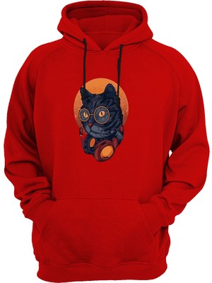 Widi Kedi Baskılı Kırmızı Sweatshirt