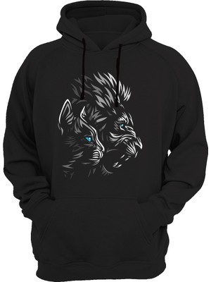 Widi Aslan Kedi Baskılı Siyah Sweatshirt