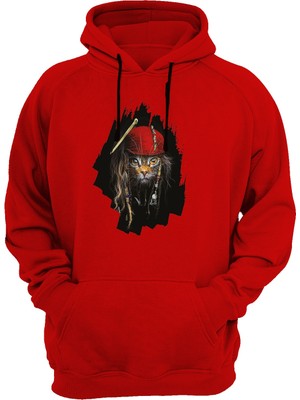 Widi Kedi Baskılı Kırmızı Sweatshirt