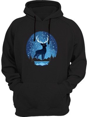 Widi Geyik Baskılı Siyah Sweatshirt