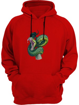 Widi Yılan Baskılı Kırmızı Sweatshirt Unisex