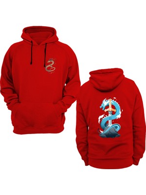 Widi Ejderha Baskılı Kırmızı Sweatshirt
