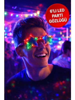 Toyfest 6’lı LED Parti Gözlüğü Işıklı Yıldız Gözlük Seti – Renkli Disko Konser Eğlence
