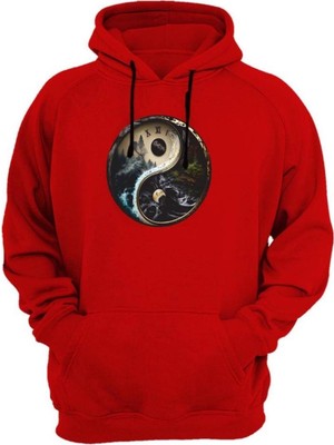 Widi Yinyang Baskılı Kırmızı Sweatshirt