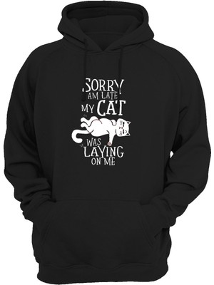 Widi Kedi Baskılı Siyah Sweatshirt