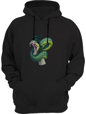 Widi Yılan Baskılı Siyah Sweatshirt
