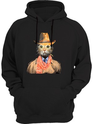 Widi Kedi Baskılı Siyah Sweatshirt