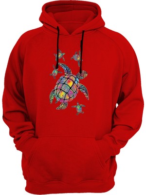 Widi Kaplumbağa Baskılı Kırmızı Sweatshirt