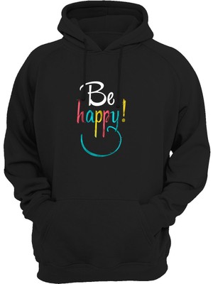 Widi Be Happy Baskılı Siyah Sweatshirt